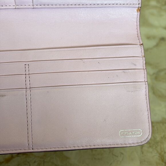 Coach Madison Op Art Sateen Grey & Pink Leather Wallet Signature Monogram - Picture 10 of 12